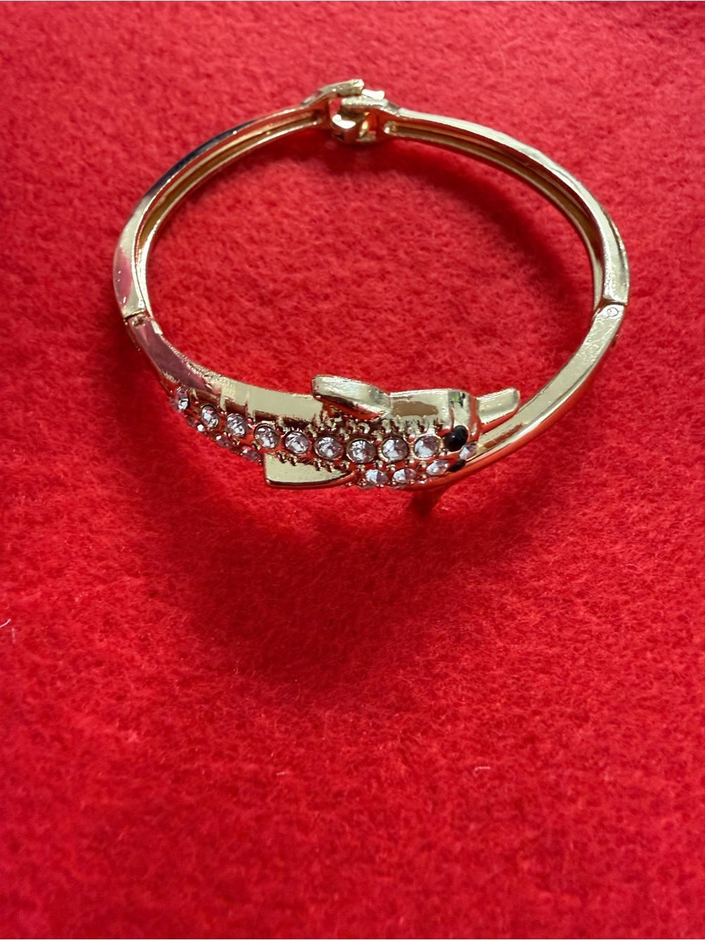 Gold Crystal Dolphin Hinged Bangle Bracelet - Women Jewelry